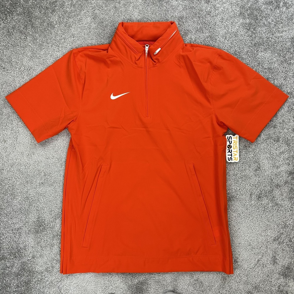Nike Football Coaches Jacket Mens Small Orange White 1/4 Zip Hooded Pullover